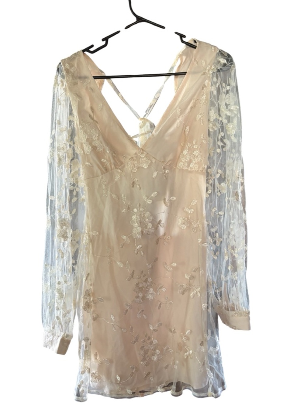 Sheer Floral Embroidered Midi Dress in Cream